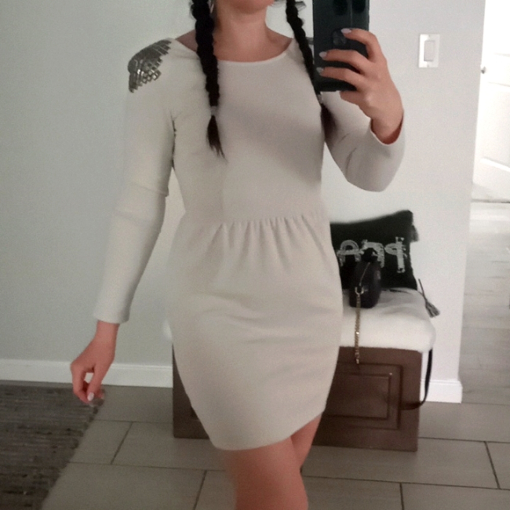 Anthropologie Cream Dress with Silver Detail